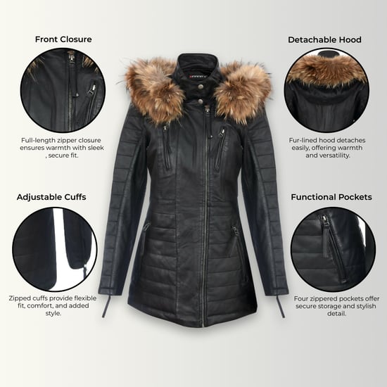 Parka de cuero acolchada negra para mujer - Winton - Image 3