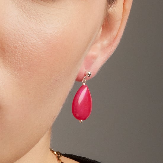 Pendientes Luxenter, kenitna de plata de ley 925 y agata rosa acabado baño rodio - Image 4