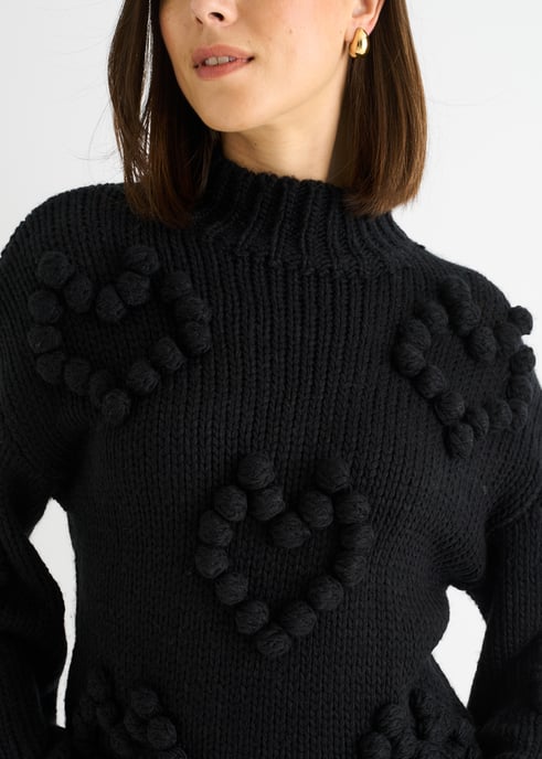 Jersey de cuello alto de punto grueso Heart Bubble negro - Image 2