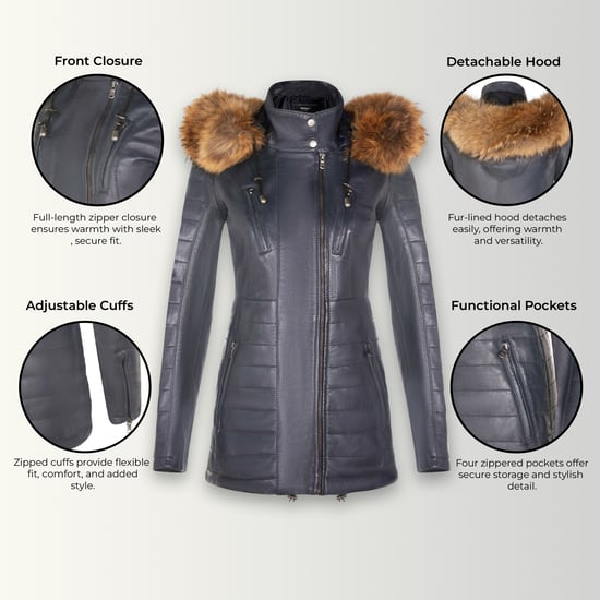 Parka de cuero acolchada azul para mujer - Winton - Image 3