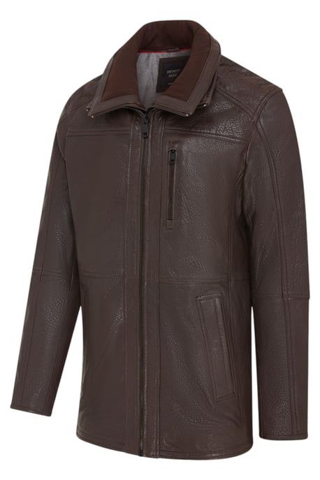Abrigo de cuero marrón cálido de longitud media para hombre - Colac - Image 5