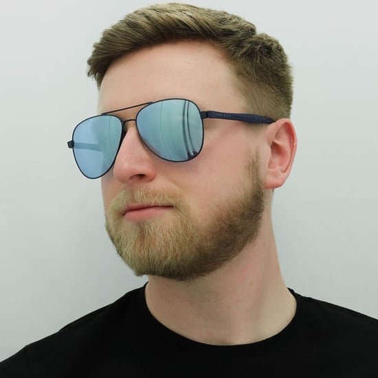 Hugo Boss Aviator Gafas de sol de espejo azul mate para hombre - Image 6
