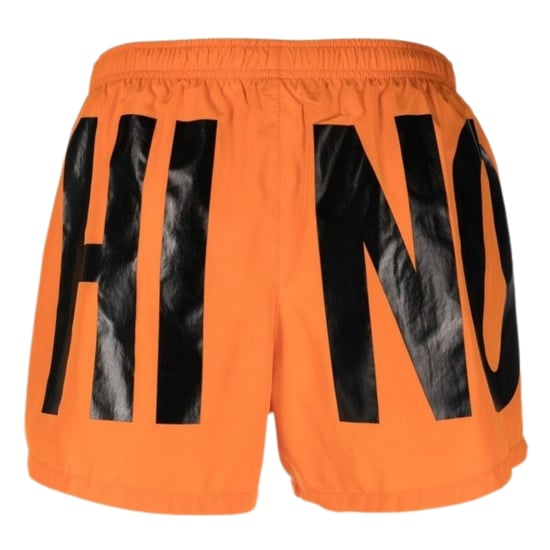Shorts de baño cortos naranjas con logo estampado de la marca Moschino - Image 2
