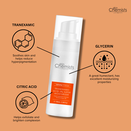 skinChemists Crema hidratante antiedad con ácido tranexámico al 3%, 100 ml. - Image 5