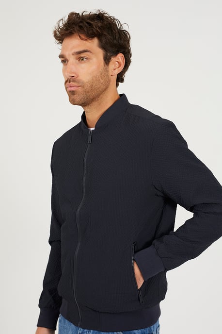 Navy Seersucker Bomber Jacket - Image 4
