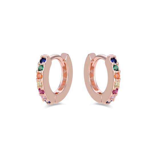 Pendientes de Aros Luxenter, leofcar de plata de ley 925 y circonita multicolor con acabado en baño oro rosa de 18 quilates - Image 3