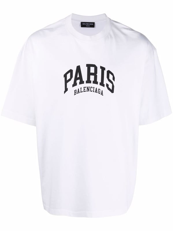 Balenciaga Paris Logo Camiseta De Algod n Blanco
