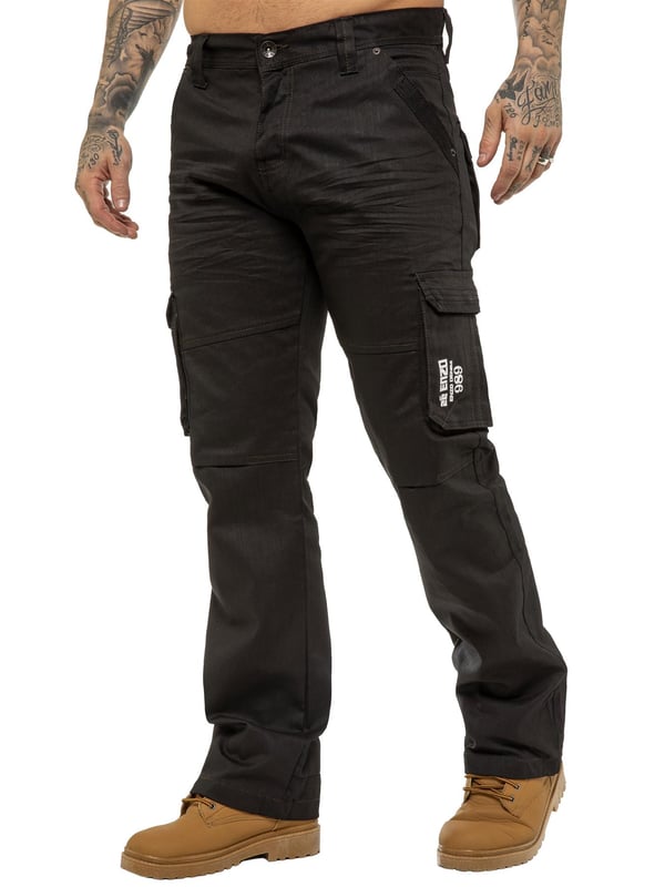 Enzo Hombre Cargo Combat Jeans Negro