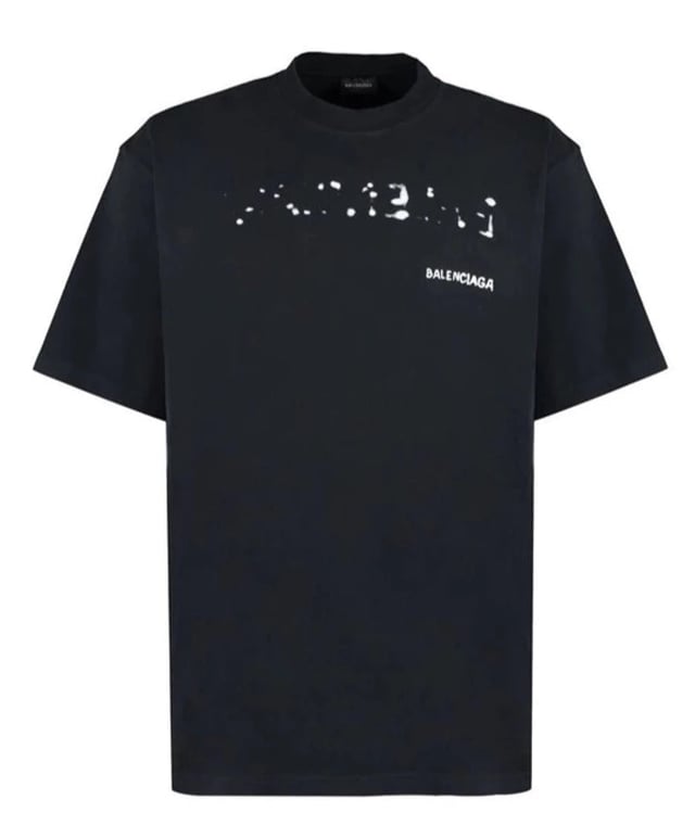 Camiseta negra con logo desgastado y sangrado de Balenciaga