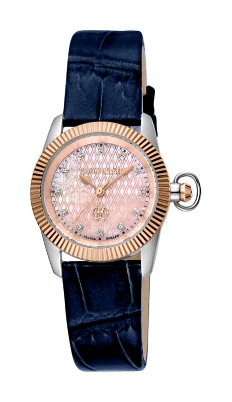 Roberto Cavalli Reloj para mujer con esfera MOP en oro rosa N. Azul