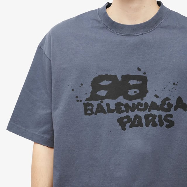 Balenciaga Camiseta azul con logo BB Icon dibujado a mano