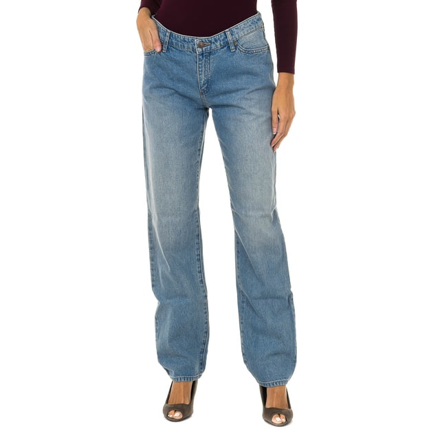 Pantalones tejanos largos con corte recto 6Y5J15 5DWQZ mujer