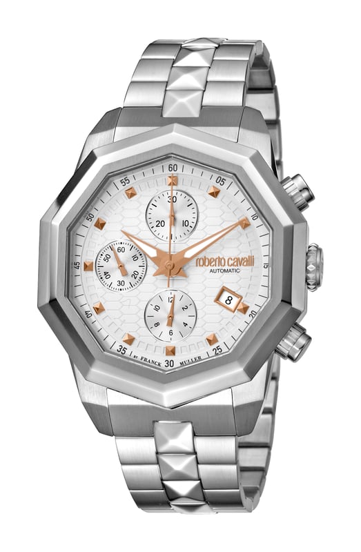 Reloj de hombre Roberto Cavalli con esfera plateada y correa de