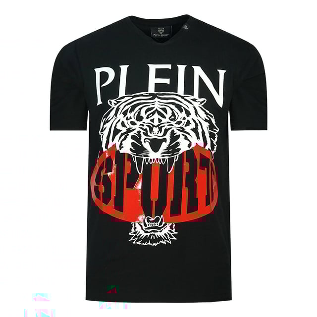 Plein Sport camiseta negra con logo de mordedura de tigre grande